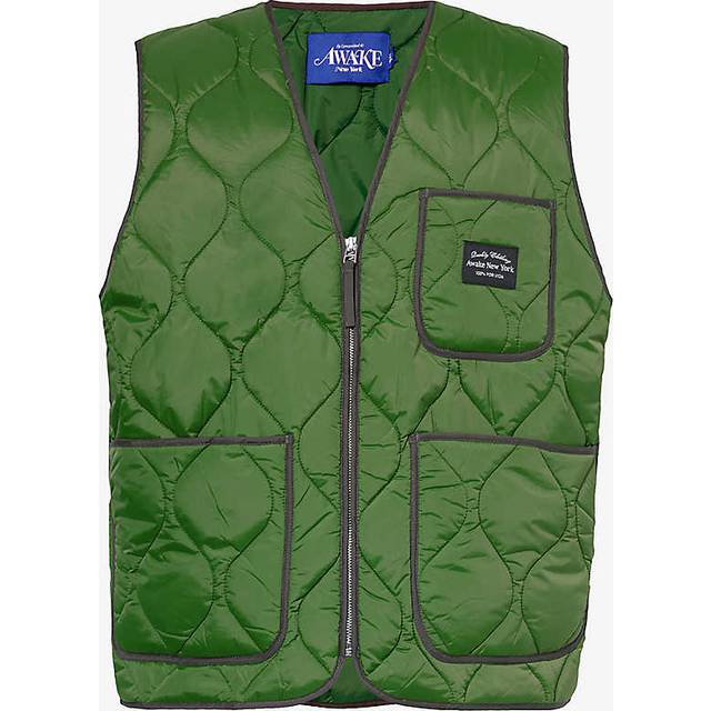 Awake Ny Mens Green Quilted-pattern V-neck Regular-fit Shell Gilet S - GREEN