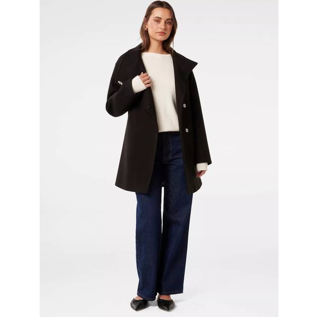 Forever New Lola Funnel Neck Wrap Coat, Black