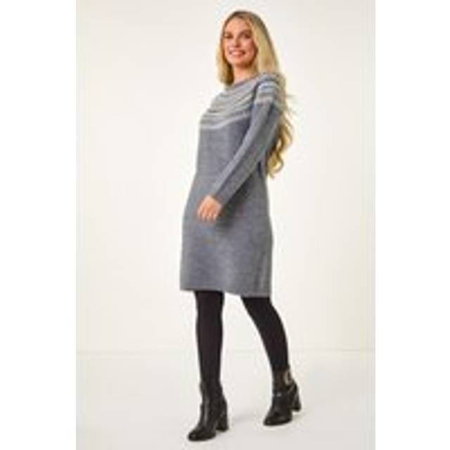 Petite Fairisle Knit Jumper Dress - Grey - 18