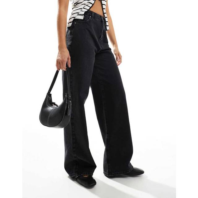 New Look Women's Washed Black Adalae High-Waist Wide Leg Jeans - 8L32