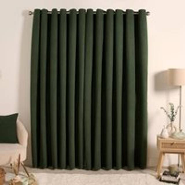 Pair Of Boucle Curtains Eyelet Blackout - Dark Green - 117cm width x 183cm drop