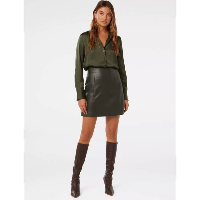 Forever New Eleni Faux Leather Mini Skirt, Deep Pine