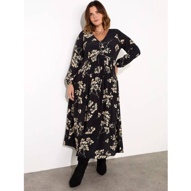Live Unlimited Curve Floral Tie Front Dress, Black/Sand