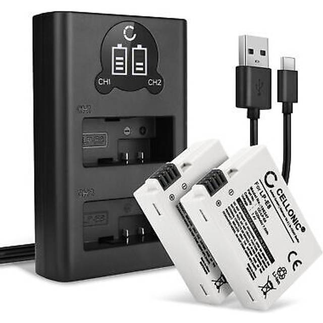 2x Lp-e8 Battery & Led Smart Charger For Canon Eos Kiss X5 Eos Rebel T2i
