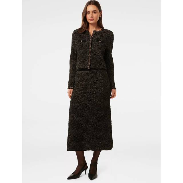 Forever New Anais Tweed Midi Skirt, Black/Gold