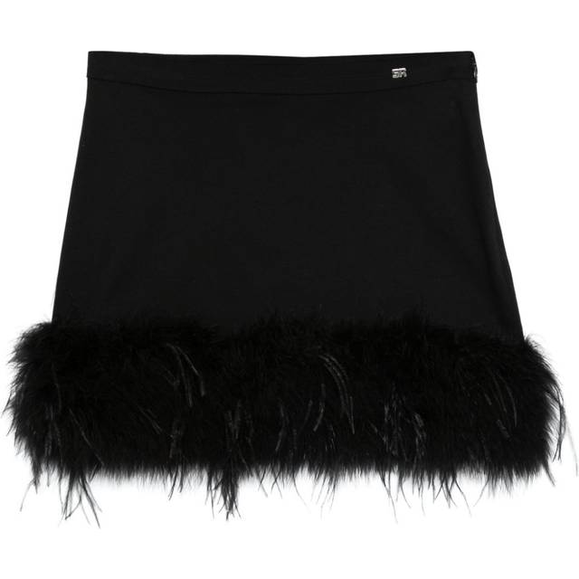 Sonia Rykiel - jersey mini skirt - women - Cotton/Ostrich Feather/Turkey Feather - 38 - Black