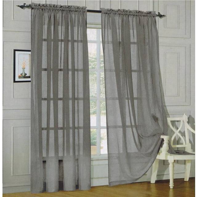 Elegant Comfort 2-Piece Solid Sheer Window Curtains  60 x 84-Inch  Silver