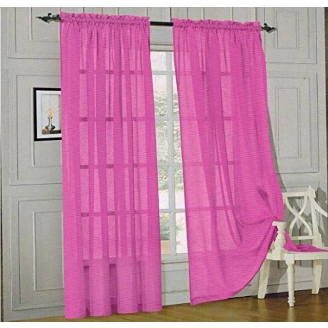 Elegant Comfort 2 Piece Solid Sheer 60 x 84 Window Curtains/Drape/Panels/Treatment  Hot Pink
