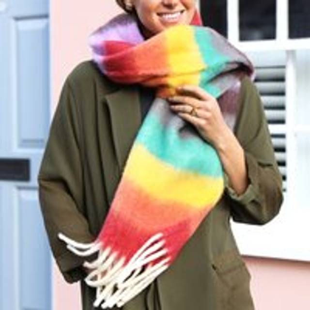 Rainbow Thick Stripe Winter Scarf - red/yellow/green - one size