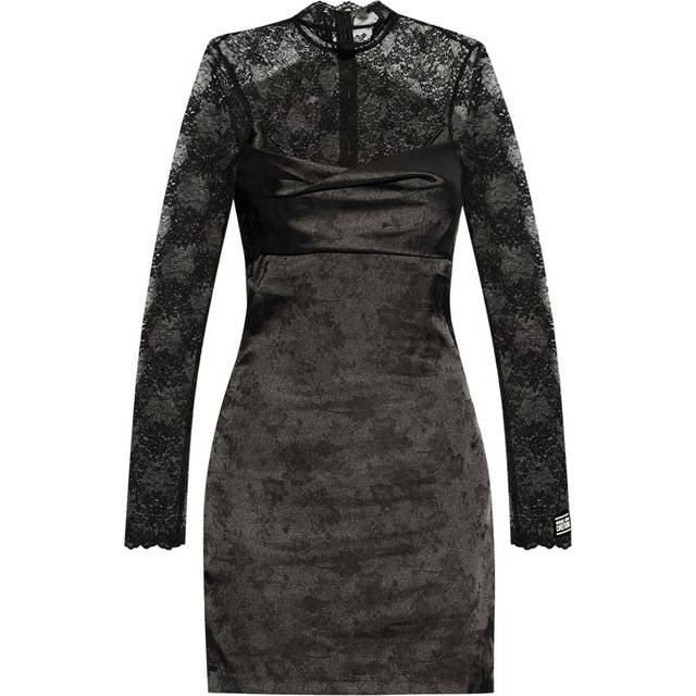 Versace Jeans Couture - long-sleeve lace-panel dress - women - Elastane/Polyester - 38 - Black