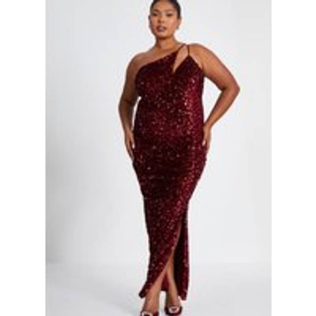 Womens Red Curve Sequin Maxi Dress - 26