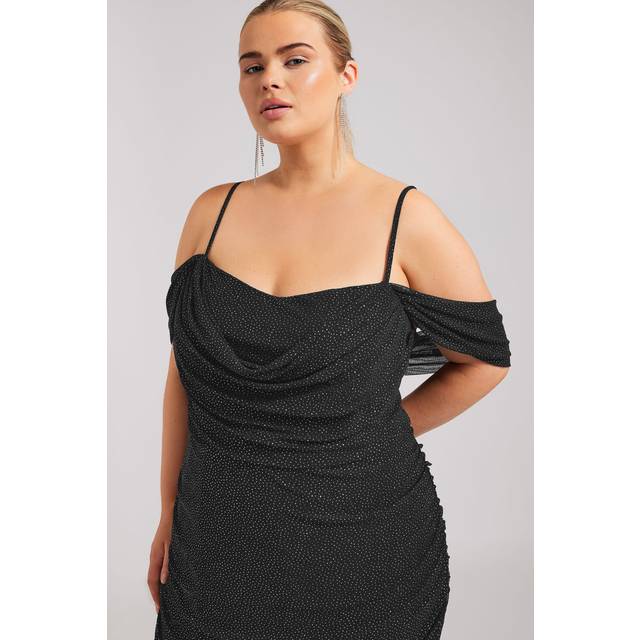 Yours London Curve Black Cold Shoulder Glitter Mesh Dress, Women's Curve & Plus Size, Yours London - 20