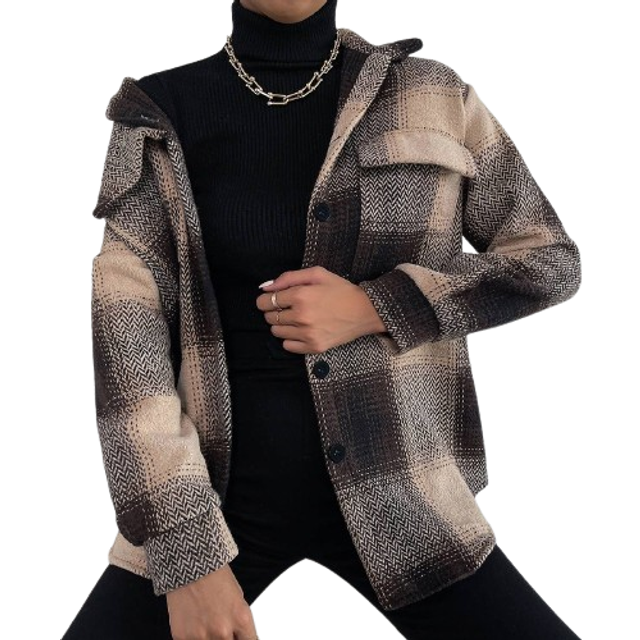Ficka Framsida Knappar Pläd Enkel Kvinnor Ytterkappor - Kaffebrun (L,M,S,XL,XS)
