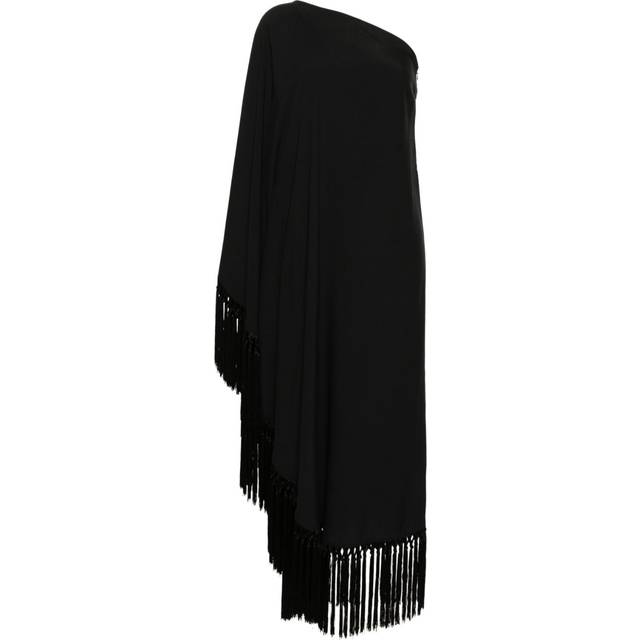Taller Marmo - one-shoulder fringed midi dress - women - Acetate/Viscose - 42 - Black