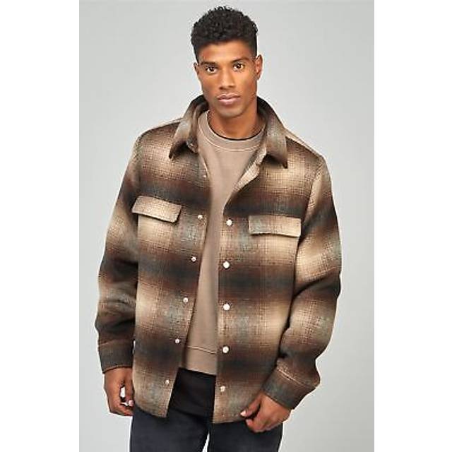 SikSilk Mens Printed Logo Check Overshirt in Brown - Size Small