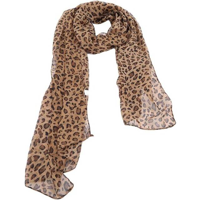 Women Leopard-Print Chiffon Beach Scarf Sunscreen Small Shawl