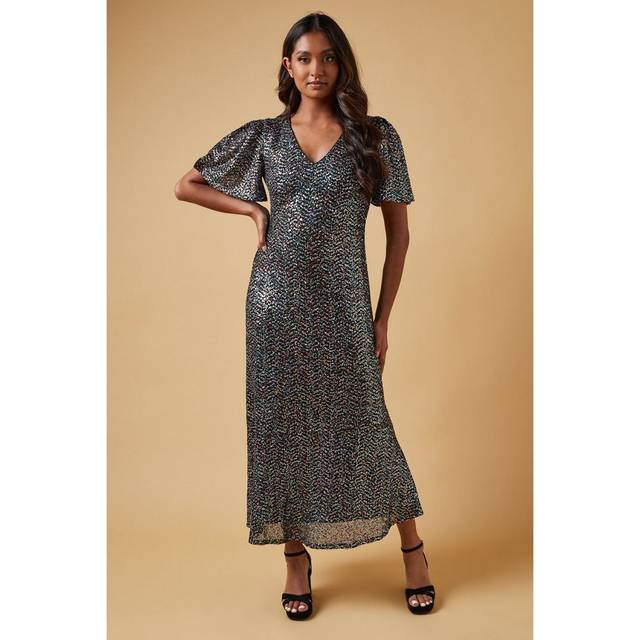 Oasis Womens Occaison Sequin Flare Sleeve Midaxi Dress - Black - Size 8 UK