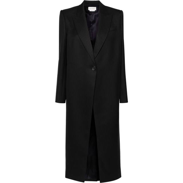 Alexander McQueen - pinstripe pattern coat - women - Cupro/Wool - 42 - Black