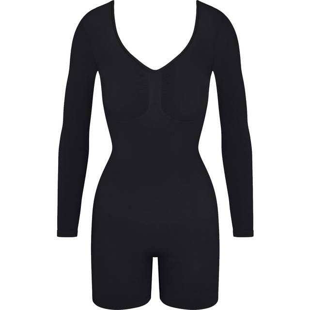 SKIMS Long Sleeve Low Back Mid Thigh Bodysuit | Black | Large | Seamless Sculpt - Onyx