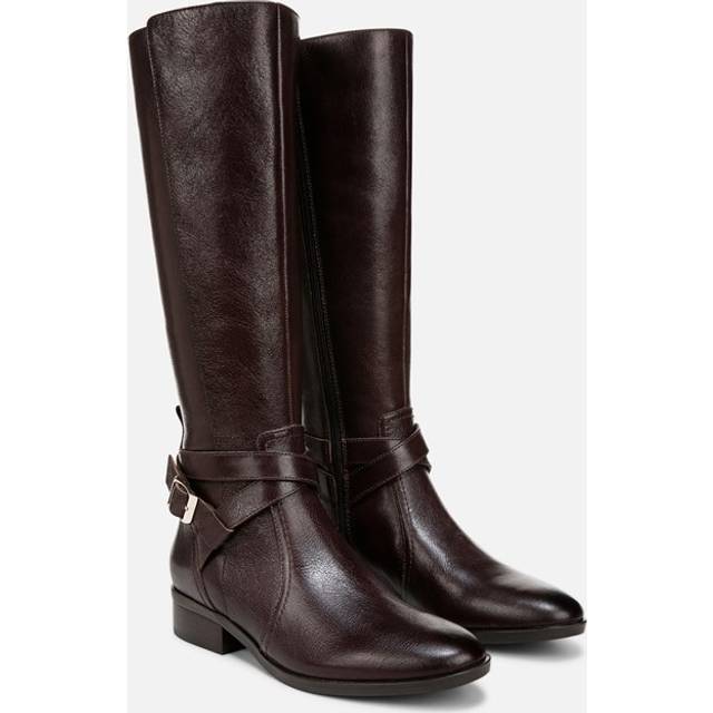 Naturalizer Rena 2 Wide Calf Riding Boots, Brown Leather, 9.0M Block Heels, Zip Closure