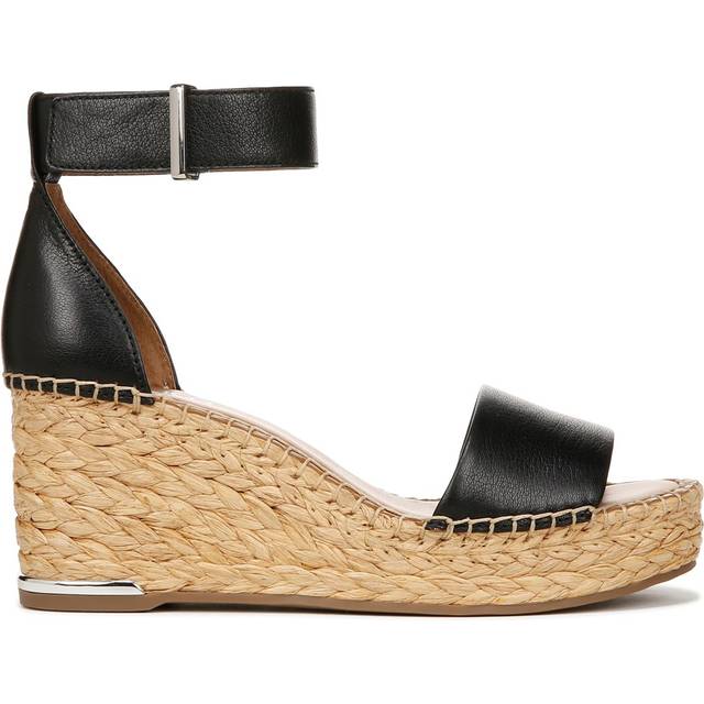 Franco Sarto Shoes Franco Clemens Raffia Espadrille Wedge Sandal (Black Leather) 7.5 M Open Toe, Ankle Strap