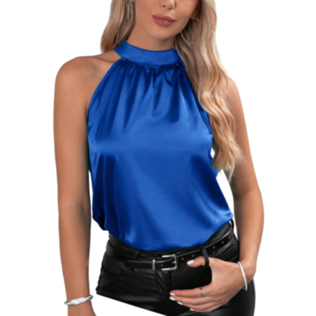 SHEIN Solid Halter Neck Satin Top
