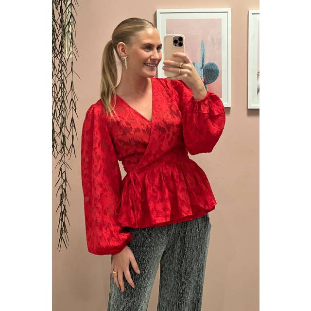 A-VIEW Feani Floral Jacquard Wrap Top, Red