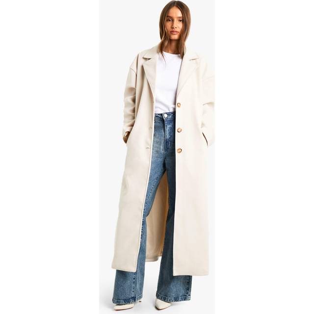 Womens Belt Detail Wool Look Maxi Coat - Beige - 14, Beige