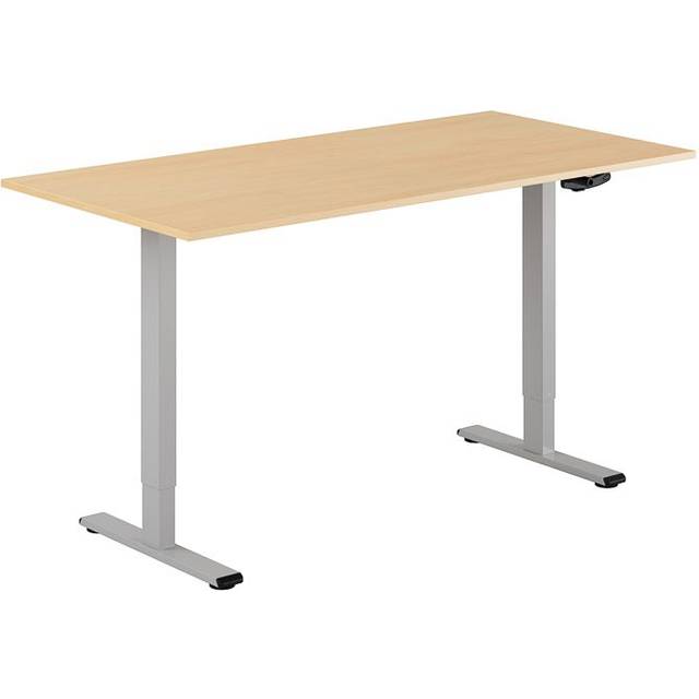 Höj och sänkbart skrivbord, vev, grått stativ, bok bordsskiva 160x80cm