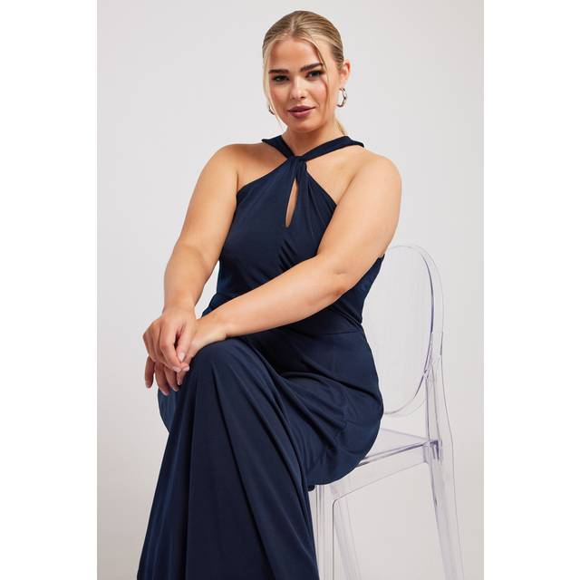 Yours London Curve Navy Blue Twist Halter Neck Maxi Dress, Women's Curve & Plus Size, Yours London - 22