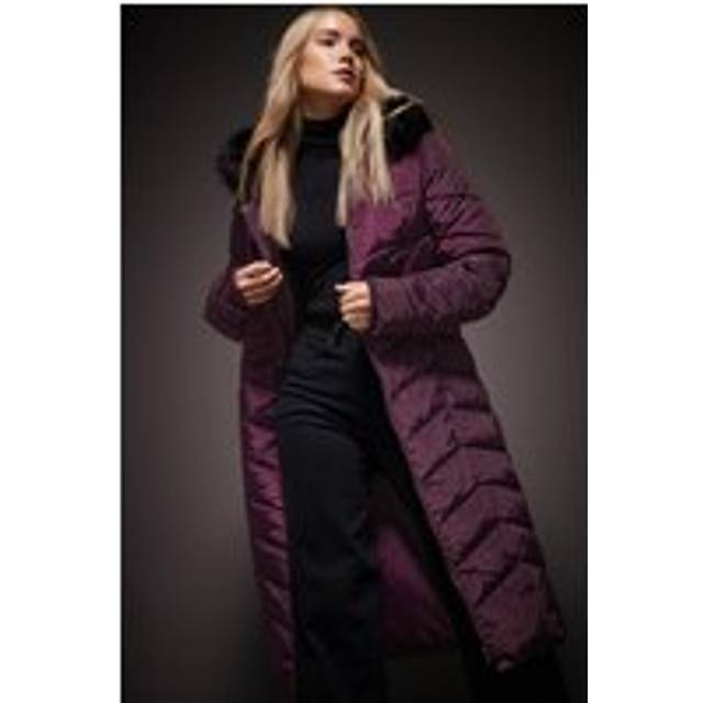 Lts Tall Burgundy Red Faux Fur Trim Padded Longline Coat 8 Lts | Tall Women's Coats