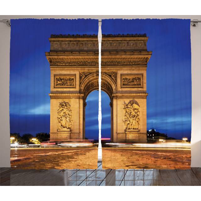 Ambesonne Paris curtains  Arc de Triomphe Paris France at Night View from Avenue des champs-Elysees Print  Living Room Bedroom Window Drapes 2 Panel S