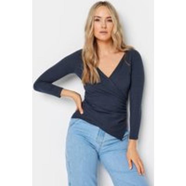 Lts Tall Navy Blue Asymmetric Wrap Top 12 Lts | Tall Women's Wrap Tops