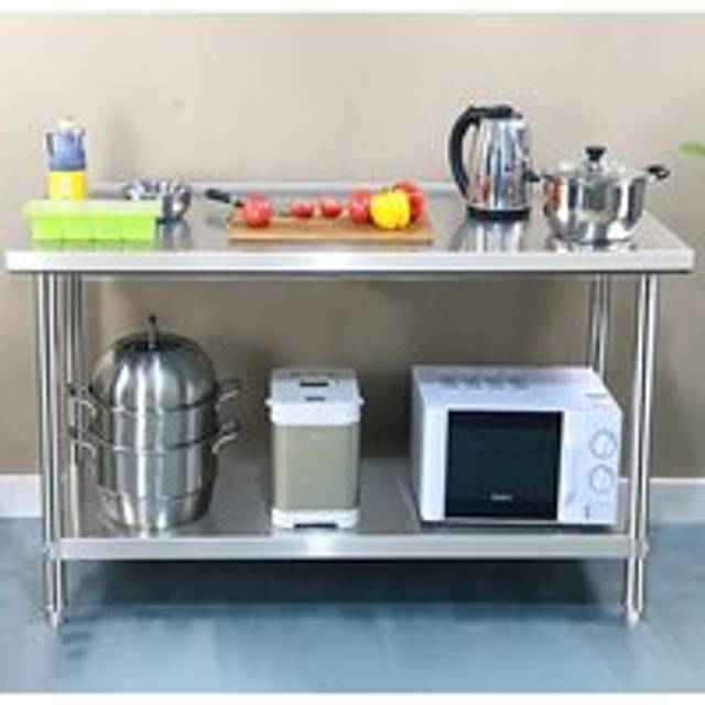 2 Tier Multi-Functional Prep & Work Stainless Steel Table with Backsplash for Kitchen Garage Laundry Outdoor - Silver - One Size
