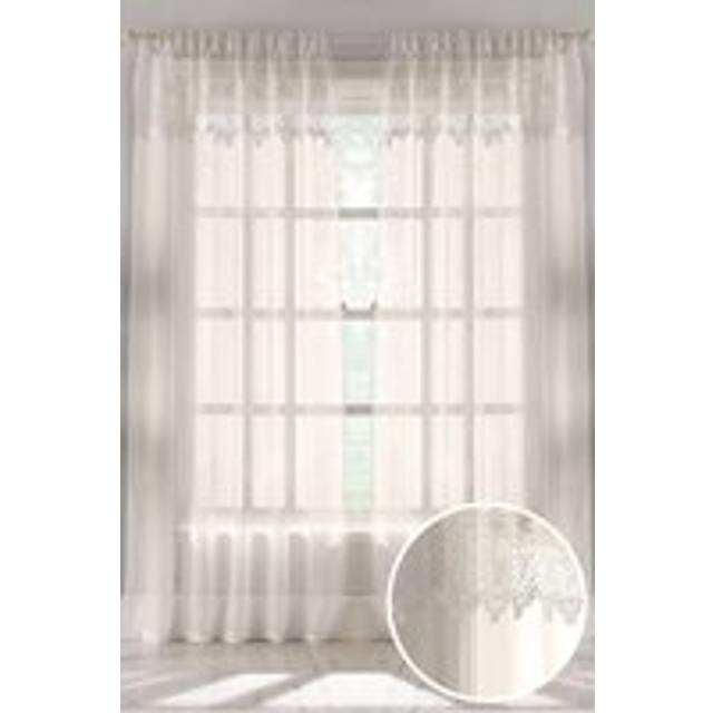 Kensington Floral Macrame Top Voile Panel - Pair - White - 140cm width x 183cm drop