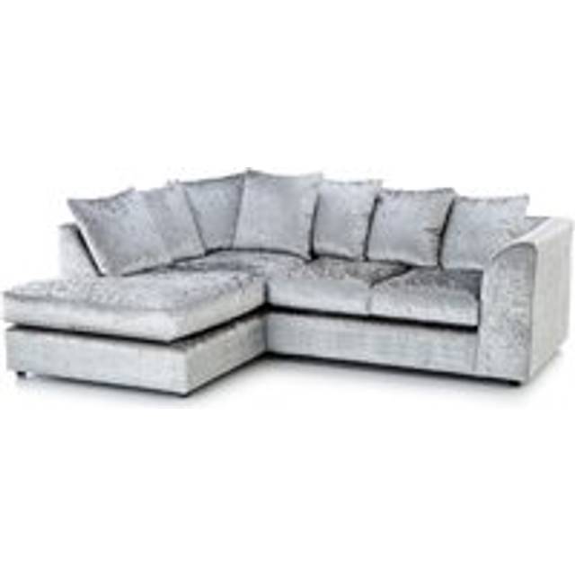 Crystal Crushed Velvet 3 to 4 Seater L Shaped Corner Sofa Left Hand Facing - Silver - One Size