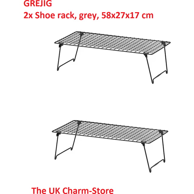 2x ikea grejig shoe racks foldable grey storage compact organizer 58x27x17 cm
