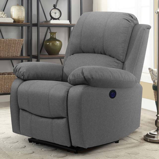 Comfy Living Light Grey Linen Electric Recliner Chair - 95 x 86 x 106cm