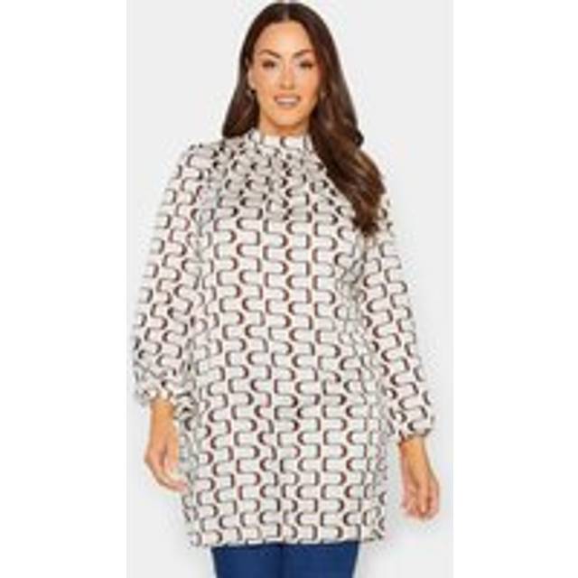 M&Co White Ivory Geometric Print High Neck Tunic Blouse 12 M&Co Womens