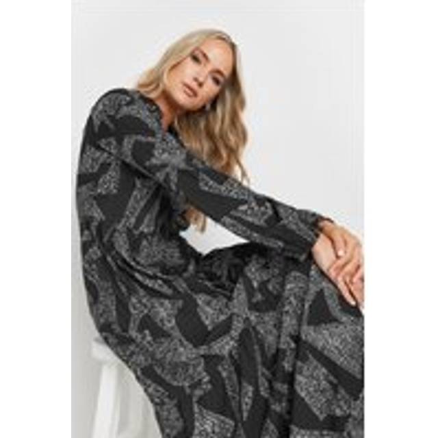 Lts Tall Black Abstract Dash Tiered Smock Dress 10 Lts | Tall Women's Maxi Dresses