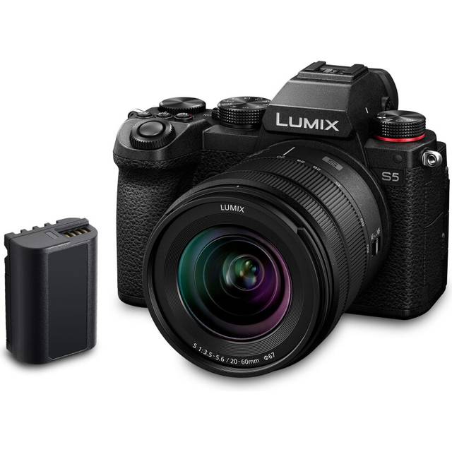 Panasonic LUMIX DC-S5 S5 helram spegelfri kamerakropp 4K 60P videoinspelning med flip-skärm och Wi-Fi, 20-60 mm lins, 5-axlad dubbel I.S, (svart), plus ytterligare batteripaket [Amazon exklusiv]