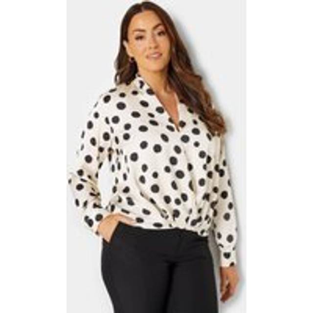 M&Co Ivory White Polka Dot Print Wrap Front Blouse 12 M&Co Womens