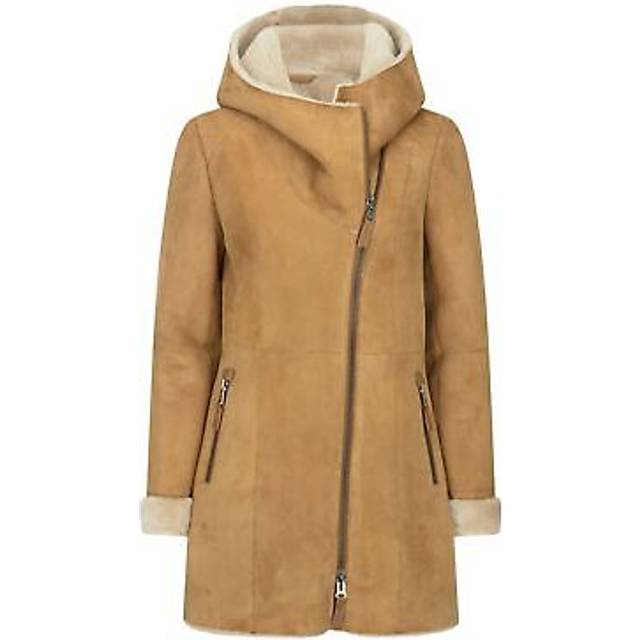 Women's sheepskin camel toscana suede hood coat | infinity