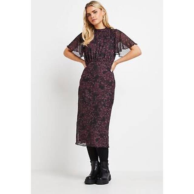 Pixiegirl Petite Burgundy Red Abstract Animal Print Flutter Sleeve Dress 6 Pixiegirl | Petite Women's Winter Dresses