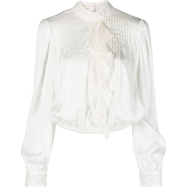 TWINSET - floral-lace pleated blouse - women - Viscose/Polyester - 46 - White