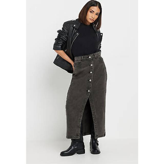 Pixiegirl Petite Black Denim Button Midi Skirt 16 Pixiegirl | Petite Women's Midi Skirts