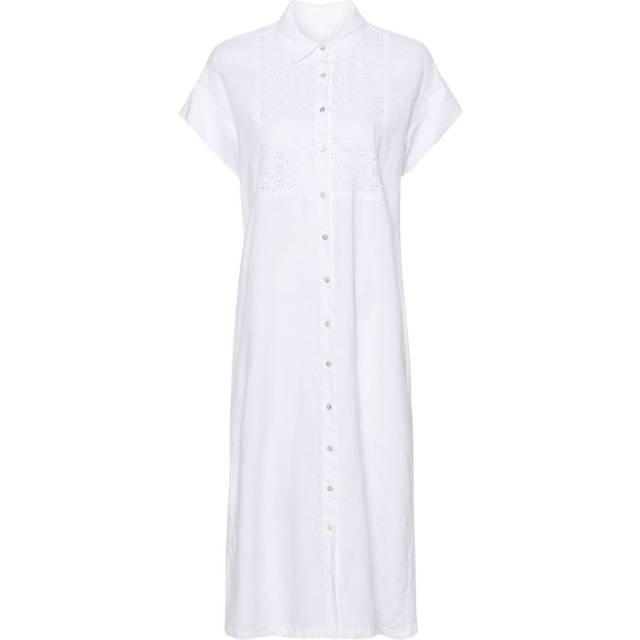 120% Lino - broderie-anglaise midi shirt dress - women - Linen/Flax - 42 - White