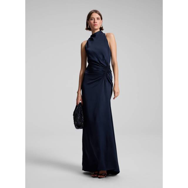 Inez Pleated High-Neck Gown - DARK SAPPH - 0
