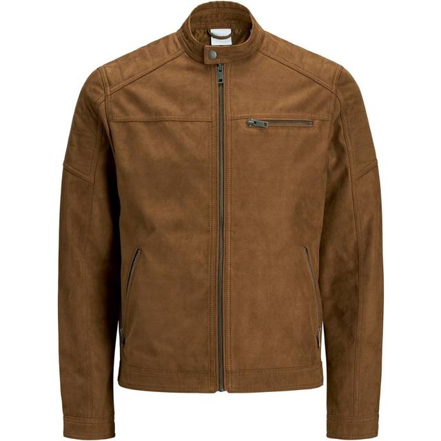 Jack & Jones Essentials – Tanfärgad bikerjacka i mockaimitation-Brun/a