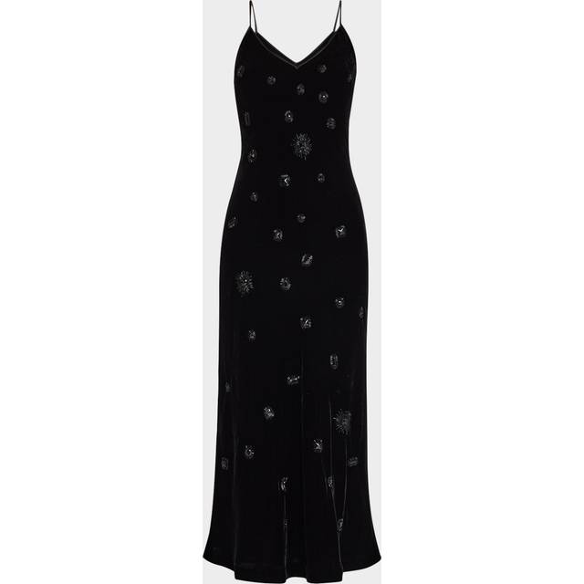 Spaghetti-Strap Velvet Slip Dress - BLACK - Medium
